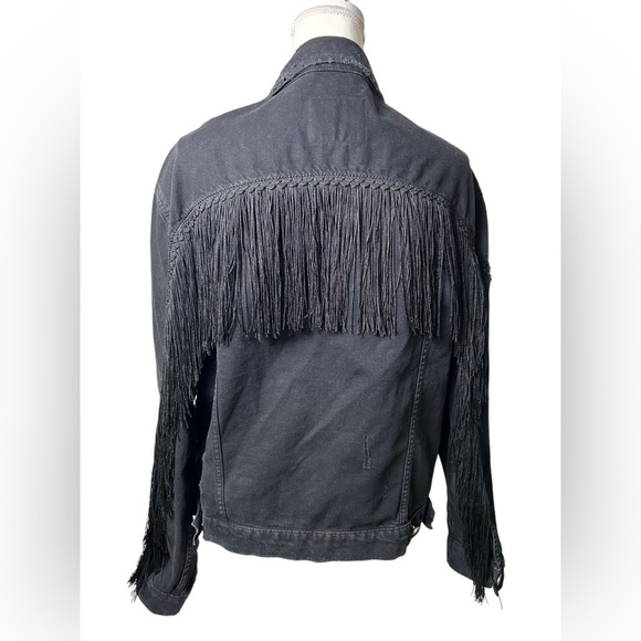 Zara Jackets & Blazers - ZARA women’s black denim jacket with fringe back size US M EUC